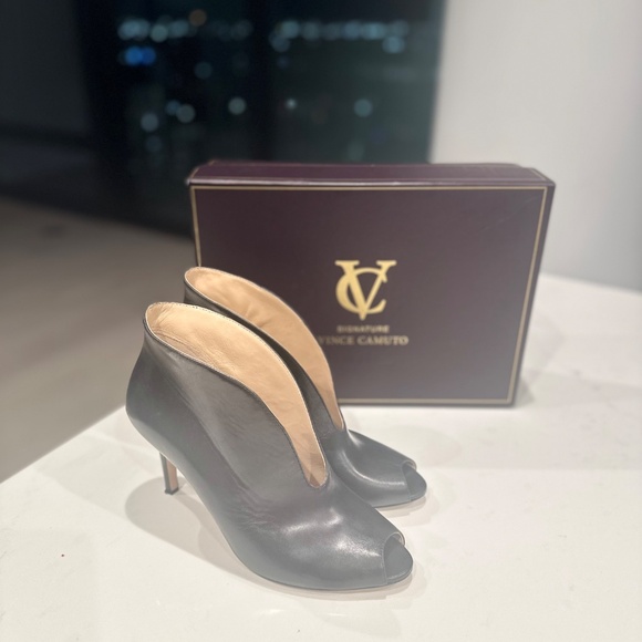 Vince Camuto Signature Black Leather Peep-Toe Booties - Picture 9 of 9